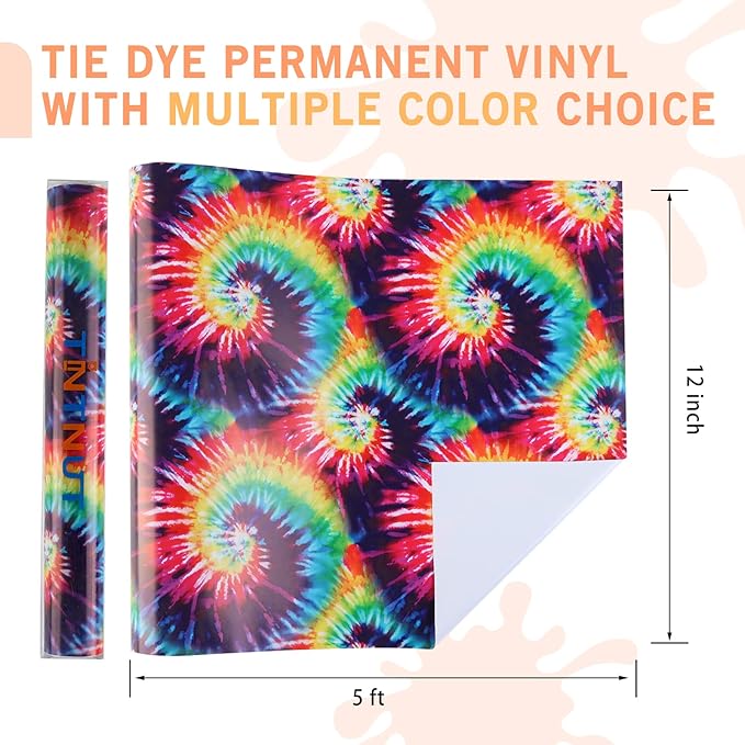 Tintnut Tie Dye Permanent Vinyl Roll - 12 inch x 5ft, Seamless Big Fireworks Adhesive Swirl Pattern Water Proofing Vinyl Self Sticker