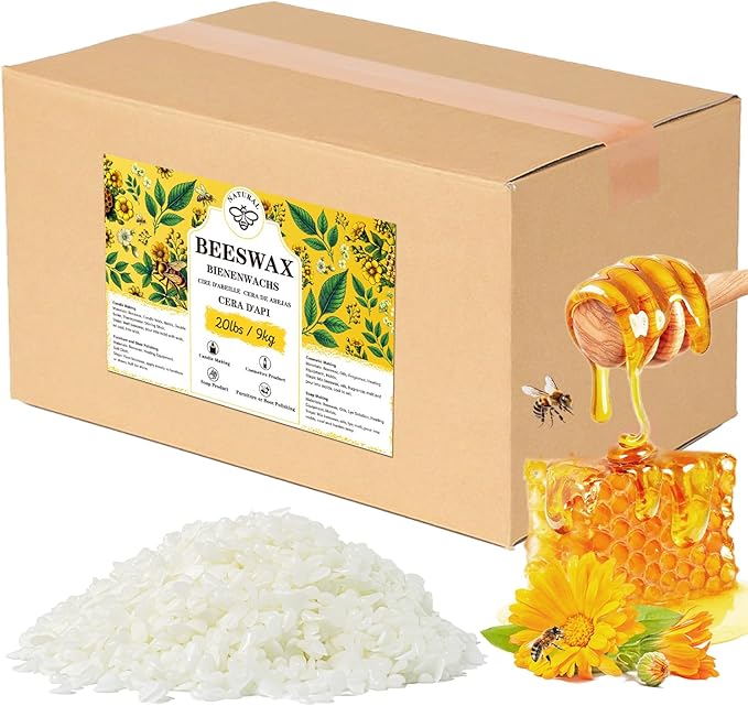 Beeswax pellets 20LB, VEGISHINE Pure and Natural White Beeswax for Candle Making, DIY Skin Care, Lip Balm, Polishing, Lotion, Soap, Candle Making Supplies