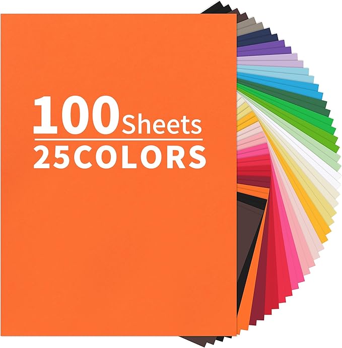 100 Sheets Colored Cardstock 25 Colors - 8.5 X 11 Inches Art Crafts Construction Paper, 92lb/250gsm Heavy Weight Thick Card Stock Paper for Printer, DIY Cards Making, Scrapbooking UAP24MX100