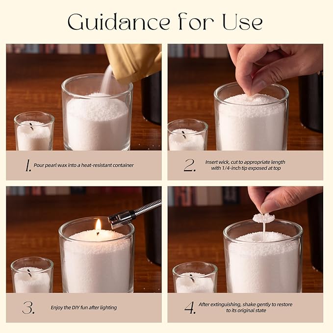 KONNI Pearled Candles Sand and 15 Wicks Making Kit, Soy Wax Beads for Candles, Non-Toxic Refillable DIY White Pearled Candle Sand for Home Decor, Gifts, Weddings, Party (0.66 lb)