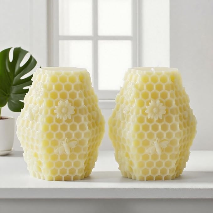 Honeycomb Cylinder Flower Succulent Peony Cylinder Candle & Resin Mold - Resin Casting Silicone Molds for Home Decor & Candle Making Wave Spiral Mold