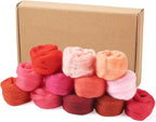 FASHEWELRY 2.1 OZ Needle Felting Wool Roving Set Pink Theme Nature Wool Roving 12 Colors Wool Felting Supplies for Needle Felting Wet Felting DIY Hand Spinning