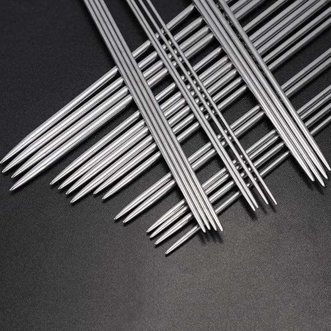 Knitting Needle Set, BCMRUN 22PCS 2mm(B)-8mm(L) Straight Single Pointed Stainless Steel Sweater Needles Set(11Pair-11 Size,9.8 inch) with Locking Stitch Makers Large-Eye Needles Measure Tape (25CM)