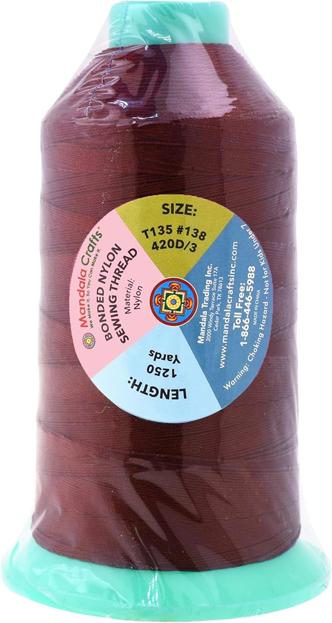 Mandala Crafts Bonded Nylon Thread Maroon Heavy Duty Sewing Threads - 1250 YDs Size 138 420D T135 Tex 135 Thread for Leather Jeans Weaving Outdoor Marine Upholstery Threads