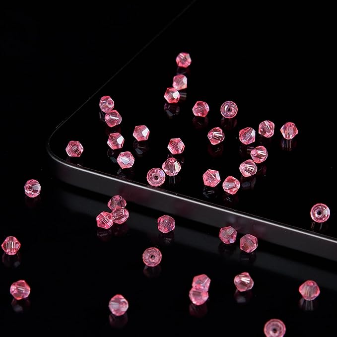 1100PCS 4mm Bicone Crystal Glass Beads for Jewelry Making, Sparkling Mini Beads for Suncatchers, DIY Bracelets & Craft Projects (Light Rose Red)