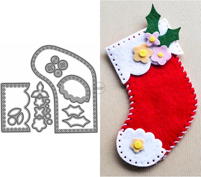 DzIxY Christmas Patchwork Socks Flowers Metal Cutting Dies for Card Making Kit Embossing Paper Die Cuts Set Scrapbook Stencils Supplies Machine Templates