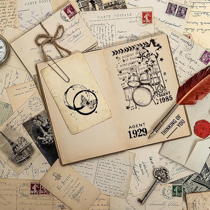 GLOBLELAND Vintage Music Background Cling Rubber Stamp Drum and Violin Musical Instrument 7x8.7inch Cling Stamps Embossing Stamp Seal for DIY Scrapbooking and Card Making Paper Craft Decor