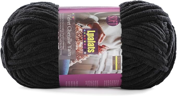 Chunky Chenille Yarn for Crocheting - 100g/3.5oz Baby Blanket Yarn for Crocheting Soft - 87 Yards Fluffy Thick Plush Yarns for Knitting Blankets Amigurumi (1, Black)