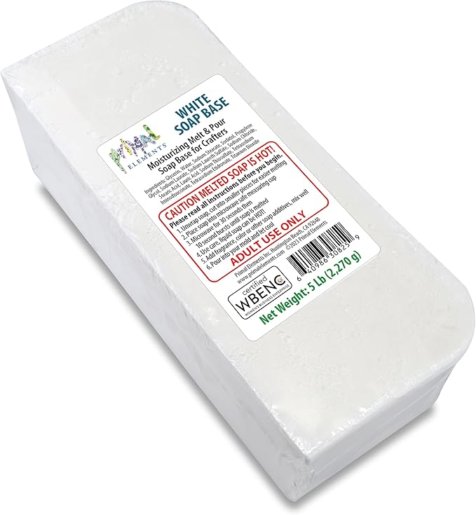 Primal Elements White Soap Base - Moisturizing Melt and Pour Glycerin Soap Base for Crafting and Soap Making, Easy to Cut, Unscented - 5 Pound