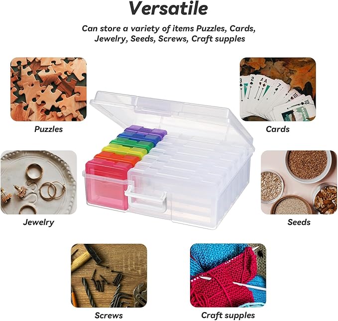 Plastic Storage Boxes & Organizers - Arts & Crafts Storage Boxes with Lids - 6 Medium Clear + 6 Small Color - Modern Style - 15.3"L x 12.5"W x 5.1"H - 18 Count