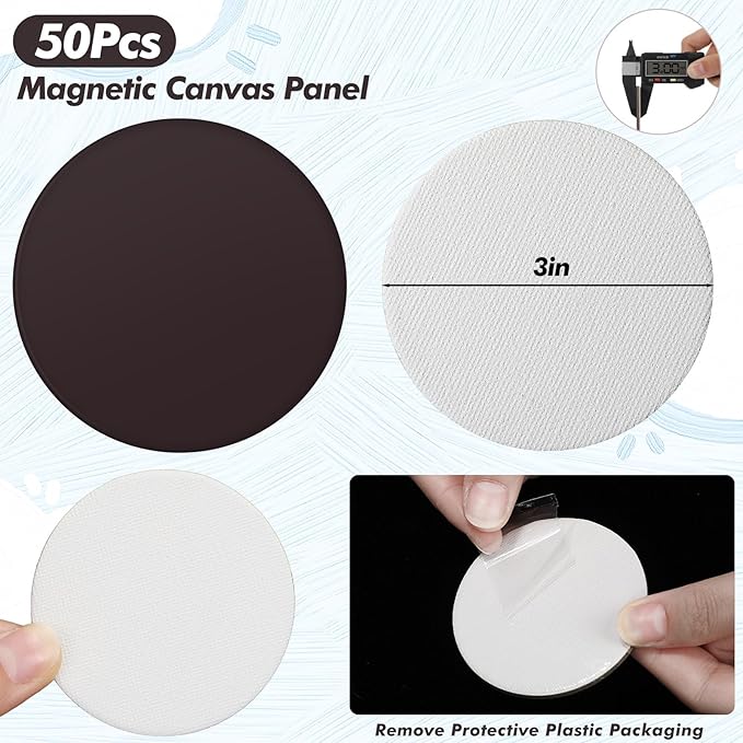 Engrowtic 50 Pcs Magnetic Painting Canvas Panel Mini Canvas Boards for Painting Mini Tile Art for Fridge Locker Art Crafts DIY(3 in,Round)