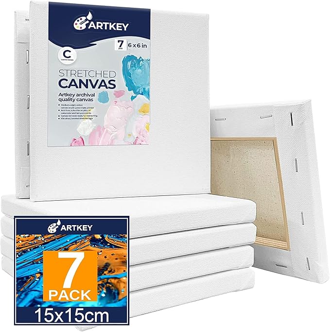 Stretched Canvases for Painting 6x6 Inch 7-Pack, 10 oz Triple Primed Acid-Free 100% Cotton Blank Canvas, Square Canvas for Oil Paint Acrylics Pouring & Wet Art Media, Pour Painting