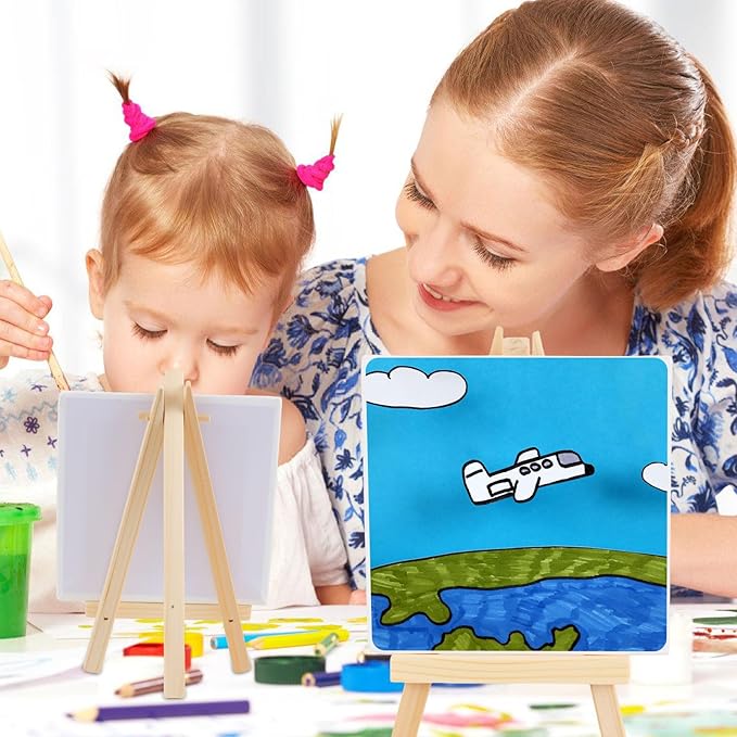 100 Pcs 5 Inch Mini Wood Display Easel, Small Wooden Easel Stand Art Craft Painting Triangle Stand Canvas Holder for Card Artist Photos Tabletop