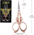 Embroidery Scissors, Small Precision Sewing Scissor Sharp Pointed Tip Detail Shears for Craft Art Needlework Threading Cutting, 4.5in Rose Gold Vintage Style