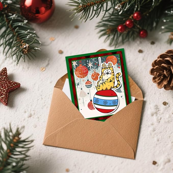 GLOBLELAND Christmas Comic Cat Clear Stamp for Card Making Cartoon Cats Silicone Stamps Merry Christmas Snowflakes Transparent Stamp for DIY Scrapbooking Embossing Journaling