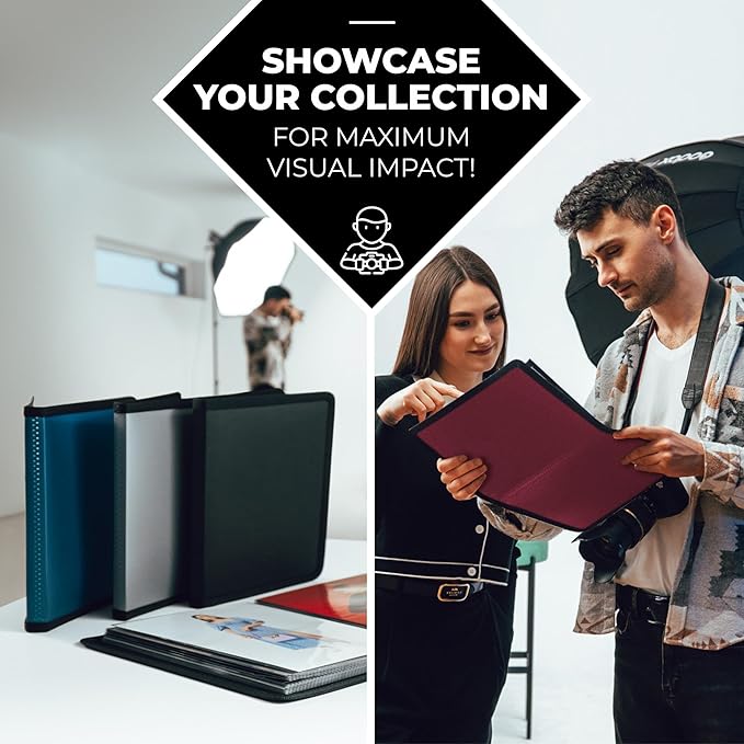 Dunwell Art Portfolio 8.5x11 Folder (Ruby), Black Mounting Paper, Portfolio Binder for Artwork, 8.5 x 11 Art Folder, 24 Pockets Display 48 Pages, Acid-Free Poly Presentation Book