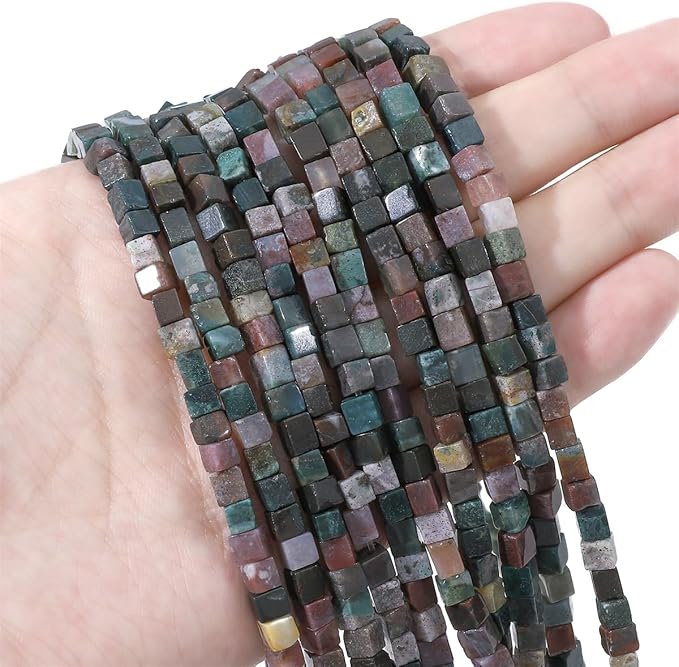 Natural Indian Agate Square Stone Beads 4x4mm 85pcs Cube Loose Semi Gemstone Beads for Jewelry Making Design