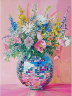 Lzyueyuan Flowers Stamped Cross Stitch Kits for Adults Beginner, Disco Ball Cross Stitch Ornament Kits Counted Embroidery Needlepoint Kits Home Decor 11.8X15.7inch