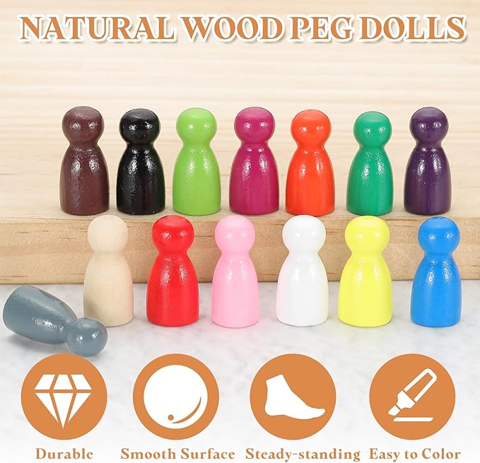 uxcell 50Pcs Wood Peg Dolls Unfinished, 1" x 1/2" Natural Wooden Blank Family Figures Peg Dolls Body for Painting, Decoration, Craft Art Projects, Orange