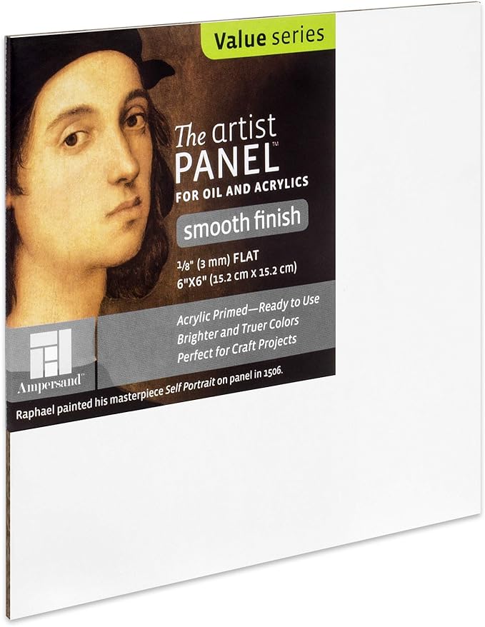 Ampersand Art Supply Wood Gesso Artist Painting Panel: Primed Smooth, 6" x 6", 1/8" Flat Profile