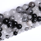 AAA Natural Black Quartz Rutilated Beads Round Loose Beads for Jewelry Making DIY Bracelet 32pcs 12mm Crystal Energy Healing Power Stone (Black Rutilated Quartz Crystal, 12mm)