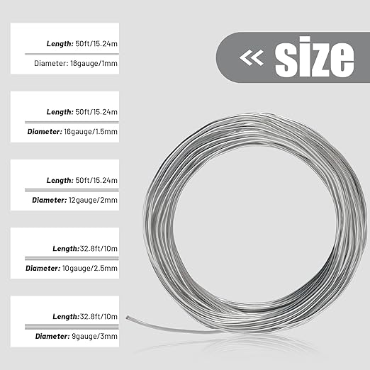 50 Feet Silver Aluminum Craft Wire, 12 Gauge 2mm Thickness Sculpting Wire, Armature Wire for Sculpting, Bendable Metal Craft Wire for Making Dolls Skeleton DIY Crafts