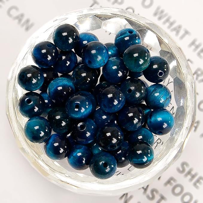 NCB 100pcs Original Natural Stone Beads Gemstone Round Loose Beads 6mm 8mm 10mm (Aquamarine Tiger's Eye, 6mm 100Beads)