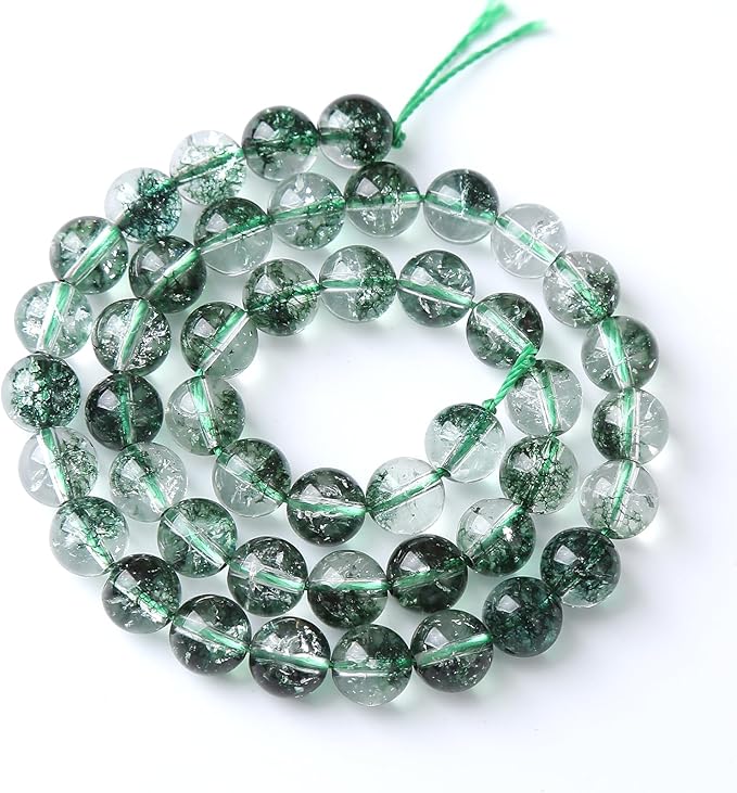 60pcs 6mm Natural Green Phantom Ghost Quartz Stone Round Beads for Jewelry Making DIY Bracelets Necklaces Crystal Energy Healing Stone Beads 15" (Green Phantom Ghost Quartz, 6mm)
