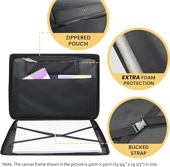 JJRING Art Portfolio Case, Wire Framed Nylon Portfolio Tote, Art Storage Bag in 23 Inches by 17 Inches, Great Carrying Bag for Artworks, Posters, Drawings, Prints(Black)