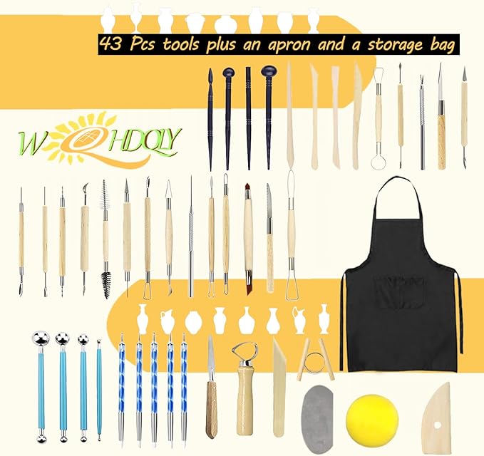 WQHDQLY Pottery Sculpting Tools 45PCS,Clay Tools Pottery Tools Clay Sculpting Tools for Kids Polymer Clay Tools Kit Ceramic Tools for DIY Handcraft Modeling Clay Carving Tools Set