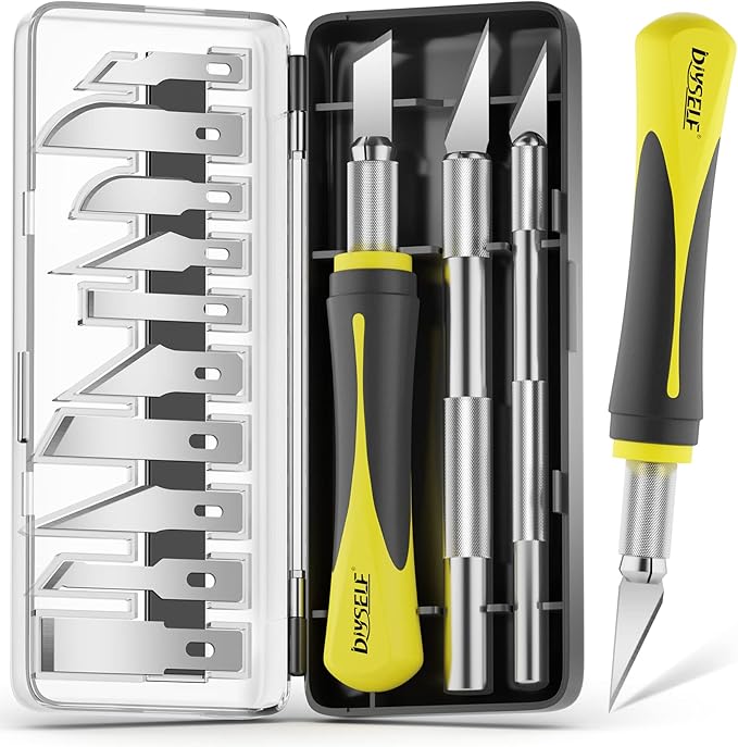 DIYSELF 16-Piece Craft Knife Set, Exacto Knife Set for Christmas Crafts, Wood Carving Tools, Stocking Stuffers Gift for Women Men, 3 Hobby Precision Exactly Art Knife with 10 Exacto Knife Blades