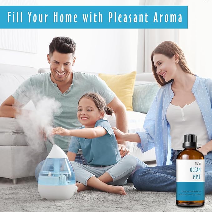 Ocean Mist Fragrance Oil, MitFlor Single Scented Oil, Large Size Premium Grade Fragrance Oil (3.38 OZ/100ML), Perfume, Soap, Candle Making Scent, Fresh Summer Essential Oils for Diffuser