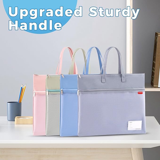 Pendancy Mesh Zipper Pouch A4 Size, Large Double Pocket Waterproof File Bag with Handle, 11x13.8 in Foldable Document Storage for Puzzle Project/Cross Stitch/Travel/Office（Advanced Gray）