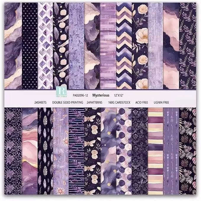 Scrapbook Paper 12x12, Double-Sided Suede Textured Decorative Craft Paper Set for Greeting Cards, Photo Album Decoration, 24 Sheets/24 Designs