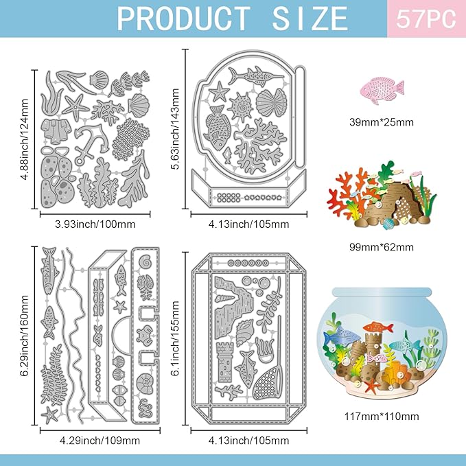 GLOBLELAND Fish Tank Shaker Cutting Dies Coral Shell Metal Die Cuts Water Plants Page Cutting Embossing Templates for Scrapbooking Crafts Paper Cards Making