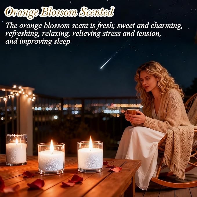 Aufien Candle Sand with Wicks,21.4 Oz Pearled Candle, DIY Bead Powder Sand Wax Making kit Refillable Non Toxic for Handmade, Wedding and Halloween Christmas Decorations White Orange Blossom Scented