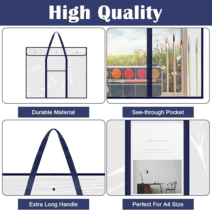 3 Pcs Large PVC Poster Storage Bag, Bulletin Board Holder, Art Portfolio Case with Pockets, Transparent Organizer for Teacher Classroom Organization, 3 Color (25" X 31")