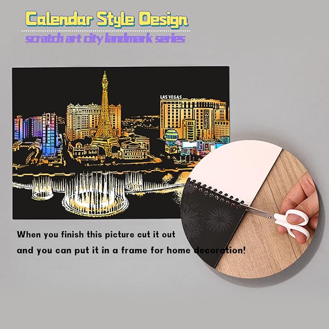 Scratch Art Book for Adults-Landmark Building Scratch paper|Scratch Painting Paper Craft Kit|Creative Foil Engraving Scratch Art|Scratch City Series Books for Travel Lovers,Craft Lovers(City Series 2)