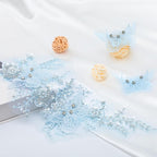 Flower Pearl Fabric Rhinestones Beaded Lace Applique,3D Butterfly Embroidered Lace Patch for Clothes,Dress (Light Blue)