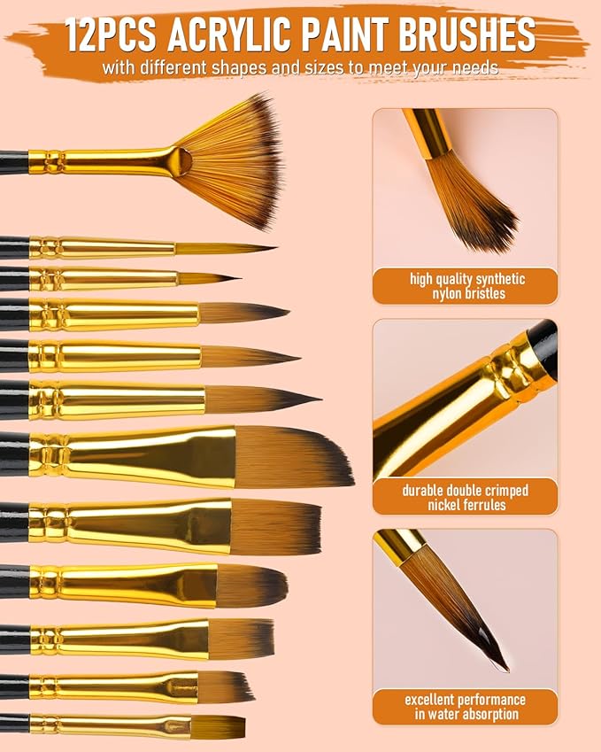 Nicpro 68PCS Acrylic Paint Canvas Set for Adults, Art Painting Supplies Kit with 24 Acrylic Paints,Table Easel,8 Canvas Panels,12 Brushes,Paper Pad,Cleaning Cup, Sponge, Palette for Beginner Artist