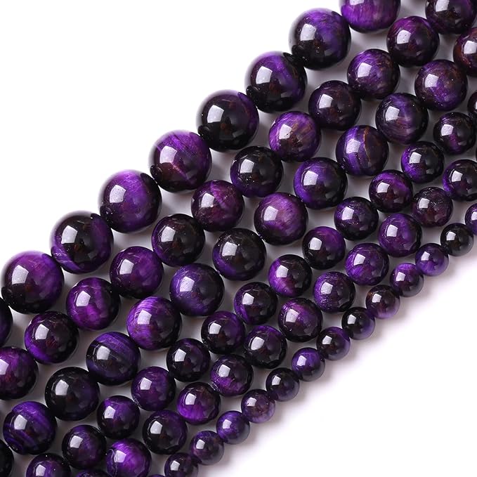 8mm 45pcs A+ Natural Purple Tiger Eye Stone Beads Round Spacer Loose Beads for Jewelry Making DIY Bracelet Necklace 15" Inch