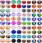 100 PCS Assorted European Beads with Copper Core Big Hole Glass Spacer No Copper Core Lampwork Colorful Beads Rhinestone Craft Beads for DIY Charm Bracelet Jewelry Making (Transparent Bicolor)