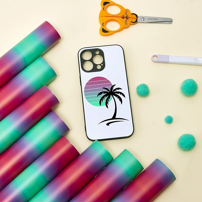 Tintnut Pink Blue Permanent Vinyl - 8 Sheets 12"x10"Gradient Adhesive Self Sticker, Ombre Glossy Self Sticker Water Proofing Vinyl Compatible with Cricut Or Silhouette