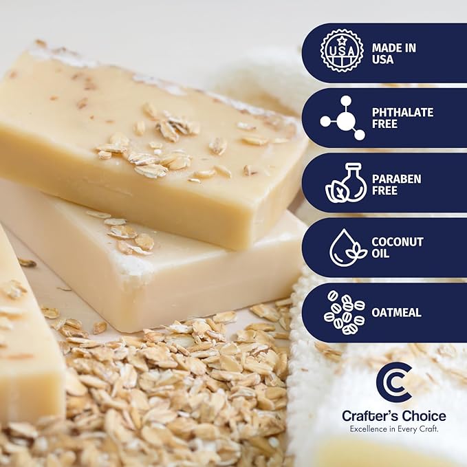 Crafter's Choice Detergent Free Melt and Pour Soap Base for Soap Making and DIY Crafting Projects, SLS/SLES Free, 2LB Block (Oatmeal)