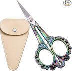 Embroidery Scissors, 4.5in Small Sharp Pointed Tip Vintage Detail Shears with Sheath for Craft, Sewing, Thread Cutting, Artwork, Needlework Rainbow
