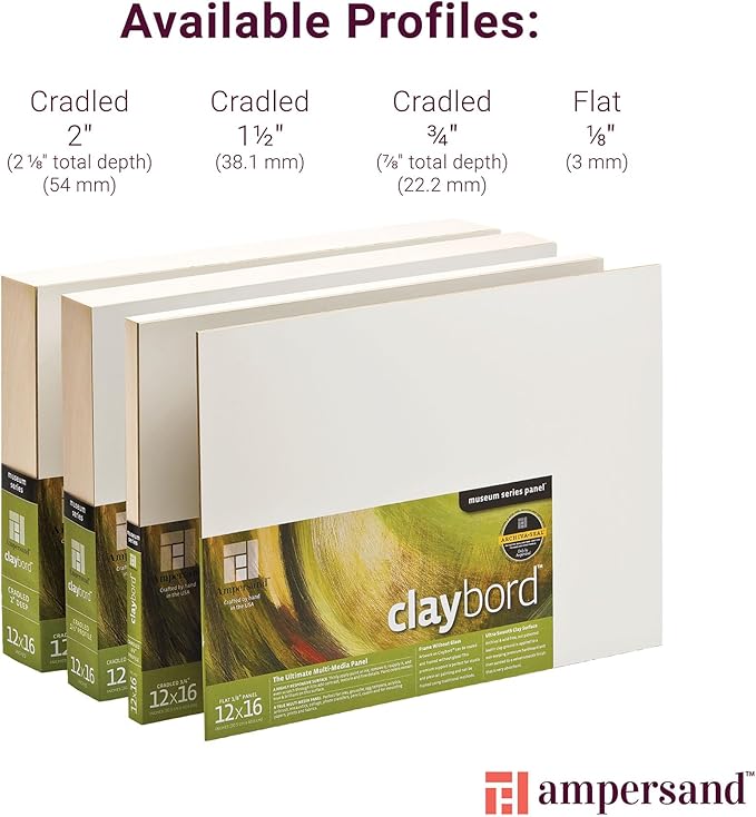 Ampersand Art Supply Wood Painting Panel: Museum Series Claybord, 5" x 5" - Pack of 4, 1/8" Flat Profile