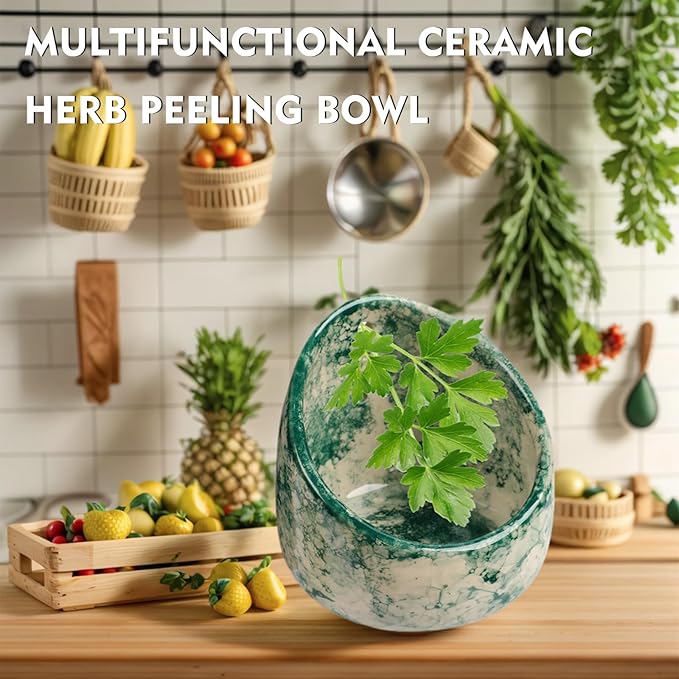 Pottery Herb Stripper Bowl, Ceramic Herb Peeling Bowl, Handmade Herb Stripper Tool Different Round Hole Sizes Suitable for The Leafy Assembly
