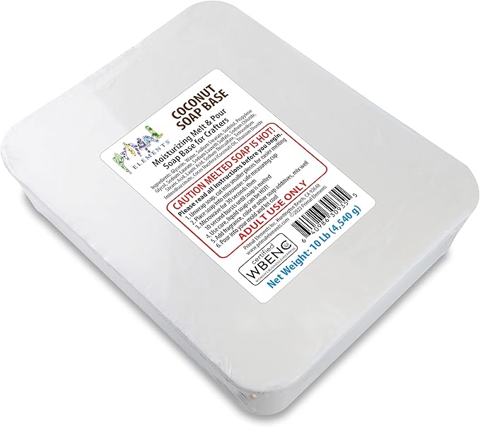 Primal Elements Coconut Oil Soap Base - Moisturizing Melt and Pour Glycerin Soap Base for Crafting and Soap Making, Easy to Cut - 10 Pound