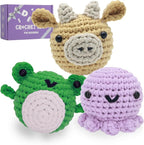 CrocYarn Crochet Kit for Beginners - Knitting Kit for Adults | Learn to Crochet Animals Frog Octopus Cow with Step-by-Step Video Tutorials