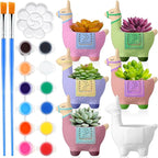 Pasimy 6 Set DIY Ceramic Succulent Planter Pots Paint Your Own Flower Pots Craft Kit Unpainted Bisque Paintable Flowerpot with Brush Palette Ready to Paint for Family Activity Gift(Alpaca)